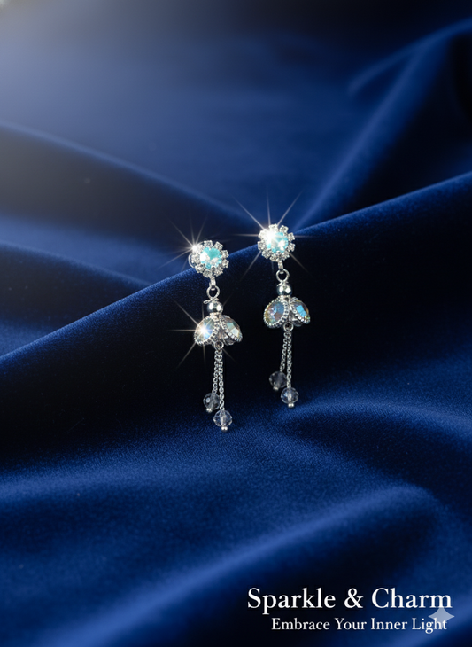 Stylish Silver-Tone Hanging Earrings with Aqua Crystal Accents