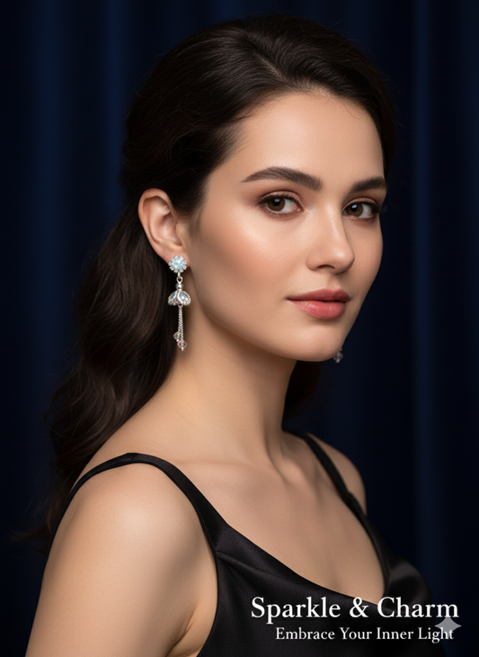 Stylish Silver-Tone Hanging Earrings with Aqua Crystal Accents