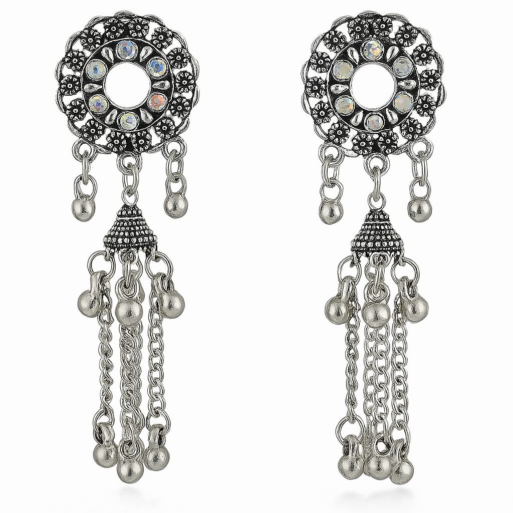 Elegant Sunflower Design Silver Earrings – Adorned with Shimmering White Crystals