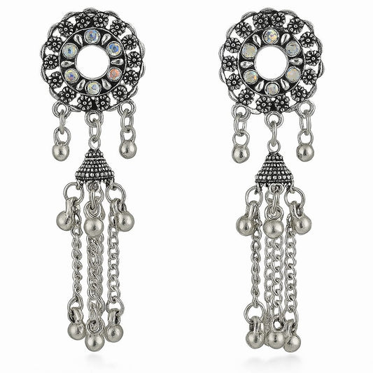 Elegant Sunflower Design Silver Earrings – Adorned with Shimmering White Crystals