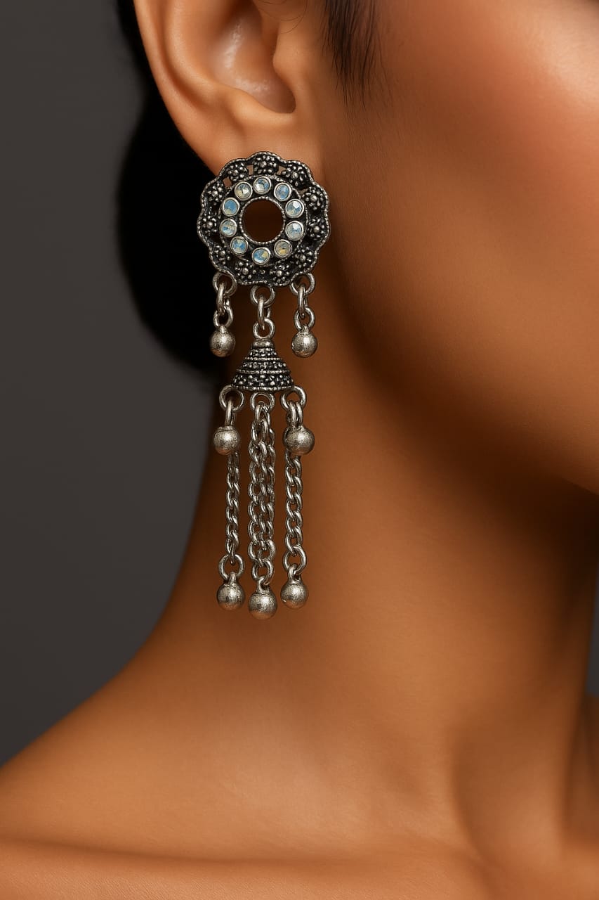Elegant Sunflower Design Silver Earrings – Adorned with Shimmering White Crystals