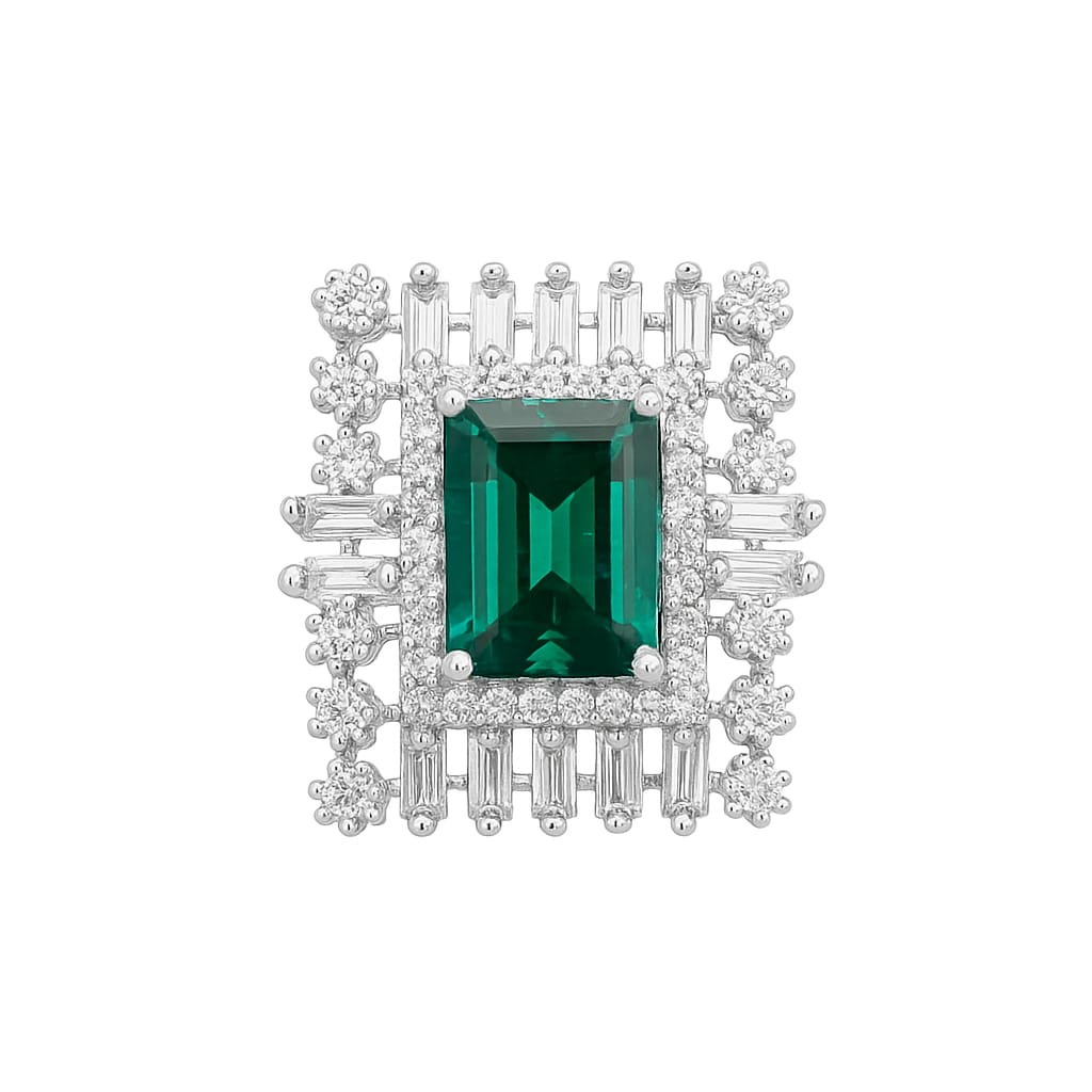Emerald Majesty Statement Ring – Enchanting Green Radiance Framed in Sparkling Brilliance"