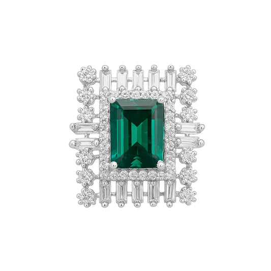 Emerald Majesty Statement Ring – Enchanting Green Radiance Framed in Sparkling Brilliance"