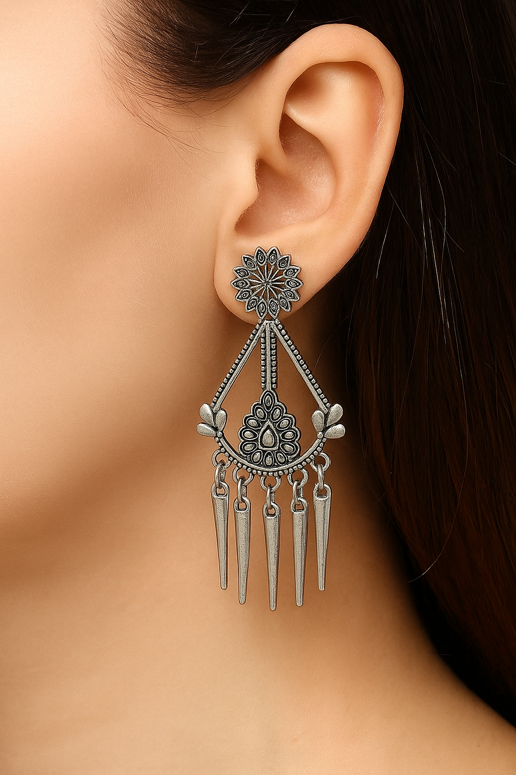 Modern paltinum Hoop Earings